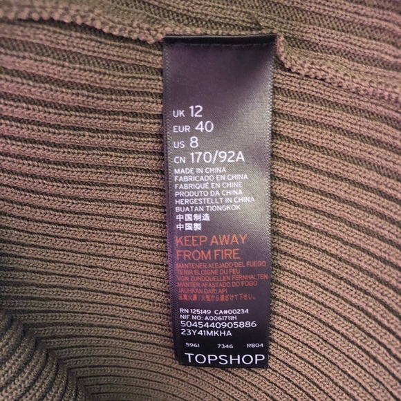NWT TopShop Zip Sleeve Funnel Neck Sweater Olive - Picture 8 of 8